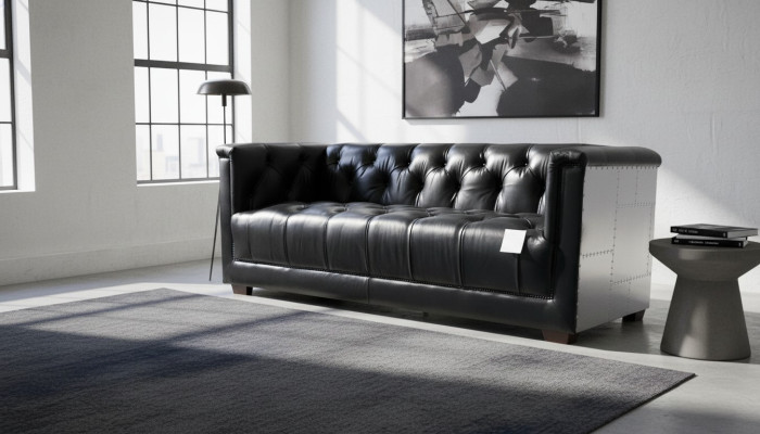 Sofa Chesterfield 3-Sitzer Vintage Flieger Flugzeug Echtleder Aluminium Sofas