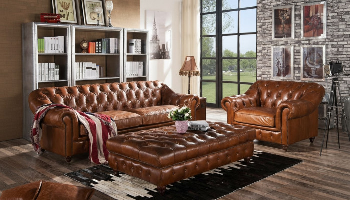 Vintage Chesterfield Sofagarnitur Polster Couch Sofa Leder 3+1 Sitzer Set 2tlg.
