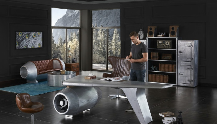 Flugzeug Flügel Schreibtisch Bürotisch Tisch Aviator Design Luxus Möbel