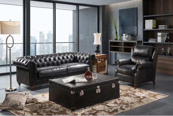 Luxus Chesterfield Sofagarnitur 3+1 Sitz Couchtisch 4tlg.Set Sofa Leder