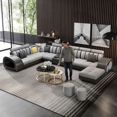 Ledersofa Sofa mit USB Couch Designersofa U Form Eckgarnitur Polsterecke Big neu