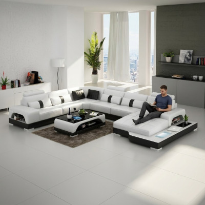 Eckgarnitur Ledersofa Design Luxus Wohnlandschaft led sofa couch Polster Ecksofa