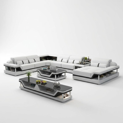 Sofa mit USB Designer Wohnlandschaft U-Form Couch Ecksofa Polster Garnitur Neu