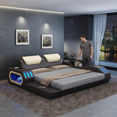 Luxus Design Bettgestell Bett Leder Betten USB luxus Doppel Hotel Polsterbett