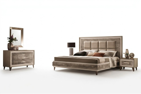 Modern Schlafzimmer Set Bett Nachttisch Kommode Spiegel Neu 4tlg. arredoclassic