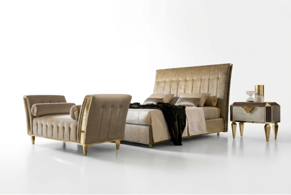 Bett 2x Nachttisch Chaiselounge 4 tlg Schlafzimmer Set Möbel Modern Luxus Betten