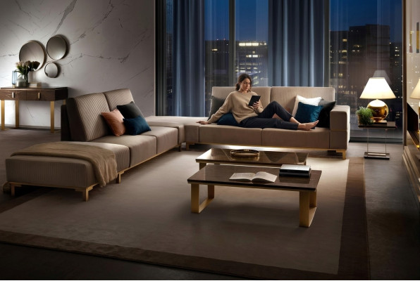 Luxus Möbel Ecksofa L Form Couch Design Polsterung Textil Sofas Holz Garnitur
