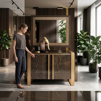 Möbel Stil Klassischer 2tlg Set Kommode mit Spiegel Luxus Italienische Möbel