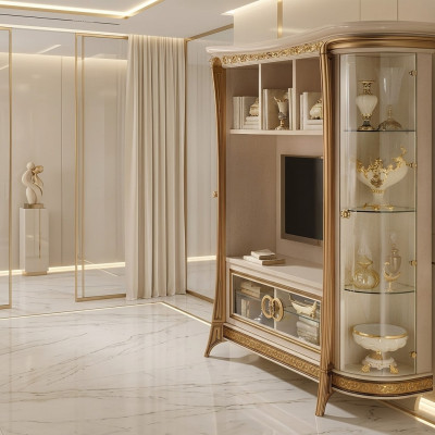 Designer Wohnzimmer TV Anbauwand Medienwand Fernsehwand Fernsehschrank Wohnwand