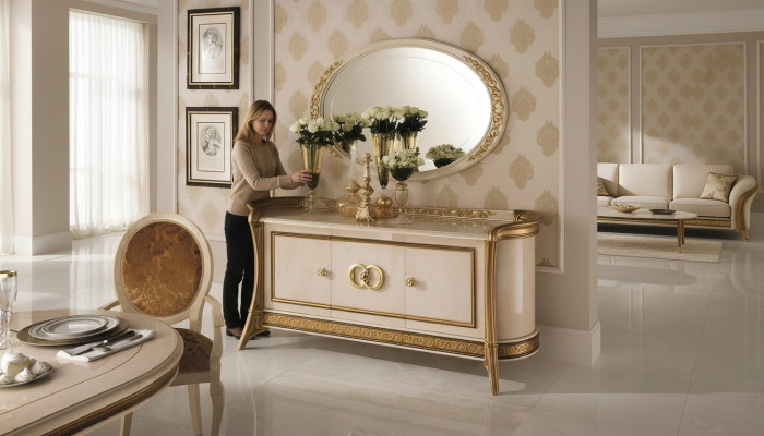 Kommode Holz Möbel Barock mit Spiegel Luxus Italienische Möbel 2tlg Garnitur Neu