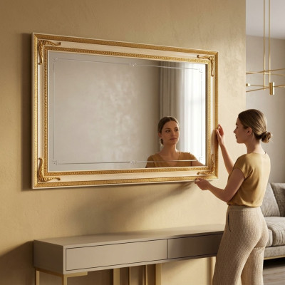 Klassischer Wandspiegel Holzrahmen Spiegel Möbel Gold 170x110 Holz Rahmen Wand