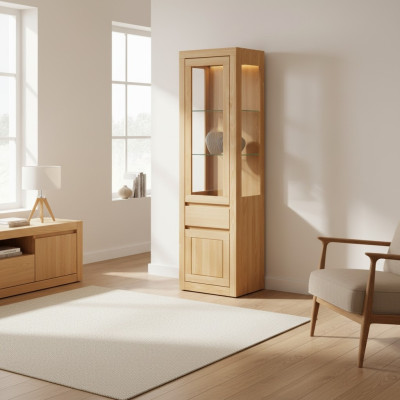 Glasvitrine Holzschrank Wohnzimmer Kleiderschrank handgefertigt Massivholz