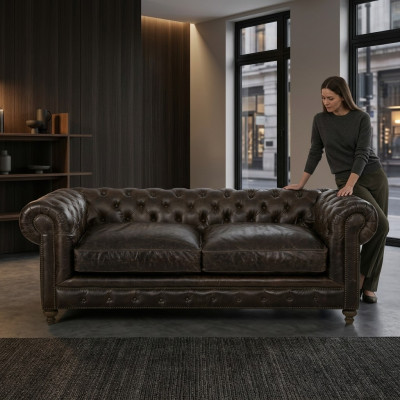 Brauner Chesterfield 3-Sitzer Designer Wohnzimmer 3-er Couch