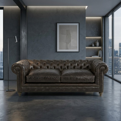 Brauner Chesterfield 3-Sitzer Designer Wohnzimmer 3-er Couch