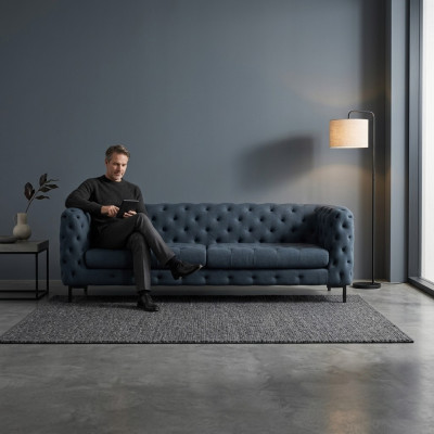 Grauer Moderner 3-Sitzer Chesterfield Wohnzimmer Stilvolle Couch 