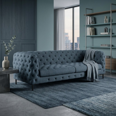 Grauer Moderner 3-Sitzer Chesterfield Wohnzimmer Stilvolle Couch 
