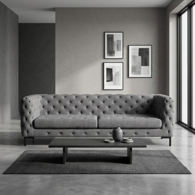 Grauer Polster Chesterfield 3-Sitzer Luxus Wohnzimmer Couch