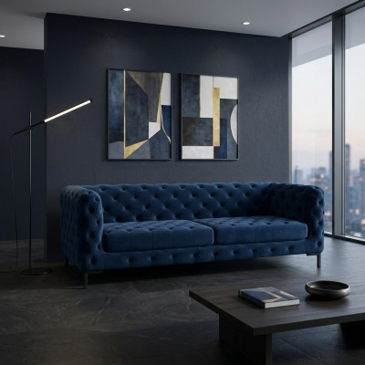 Stilvoller Blauer Chesterfield 3-Sitzer Wohnzimmer Luxus Couch
