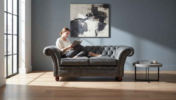 Chesterfield Sofa Couch Polster Stoff Leder Couchen  Polster Garnitur 2 Sitzer