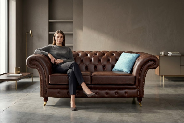 Chesterfield Mens Club Sofa Couch Leder Polster 2 Sitzer Braun NEW jvmoebel ®