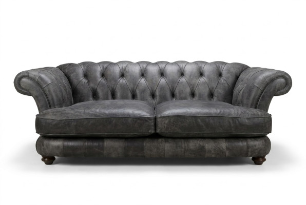 Chesterfield Big Xxl Couch % Leder Schwarzer 3-Sitzer Vintage-Stil