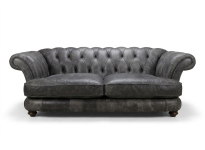 Chesterfield Big Xxl Couch % Leder Schwarzer 3-Sitzer Vintage-Stil