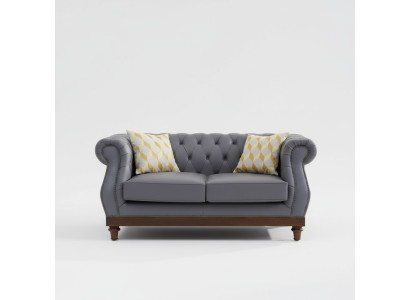 Klassische Leder Couch - Graue Chesterfield Stoff Sofa 2 Sitzer  Neu jvmoebel ®