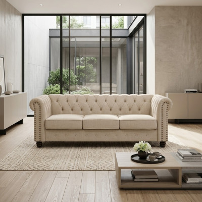 Chesterfield Sofa Couch Polster Stoff Leder Couchen  Polster Garnitur 3 Sitzers