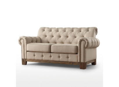 Chesterfield 2 Sitz Klassische Luxus Natur Holz Gestell Sofa Textil Leder Couch