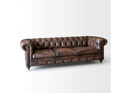 Brauner Chesterfield 3-Sitzer Leder Sofa Couch Englische Stil Möbel 