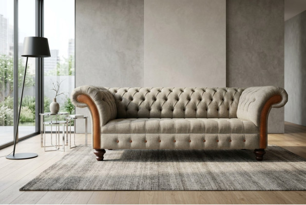 Chesterfield 3 Sitzers Klassische Luxus Barock Rokoko Couch Sofa Textil Couch