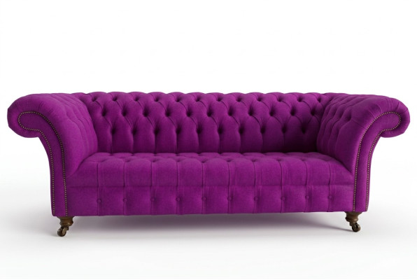 Chesterfield 3 Sitzers Klassische Luxus Lila Pink Rosa Sofa Couch Textil Couch