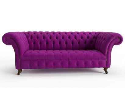 Chesterfield 3 Sitzers Klassische Luxus Lila Pink Rosa Sofa Couch Textil Couch
