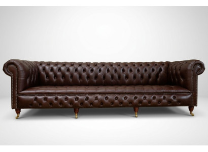 Braunes Chesterfield 4 Sitzers Klassische Luxus Barock Rokoko Sofa