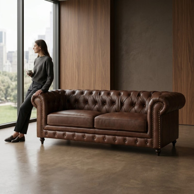 Chesterfield 3 Sitzer Klassische Luxus Barock Rokoko Sofa Textil Leder Couch Neu