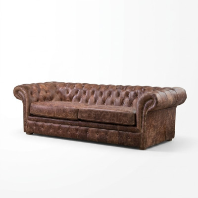 Braun Chesterfield 3 Sitzer Klassische Luxus Barock Sofa Textil Leder Couch Stil