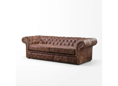 Braun Chesterfield 3 Sitzer Klassische Luxus Barock Sofa Textil Leder Couch Stil