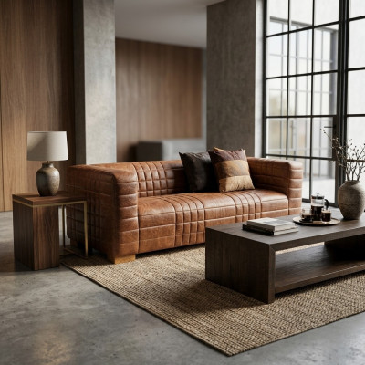 Chesterfield 3 Sitzers Luxus Raster Sofa Textil Leder Couch Designer Sofas Neu