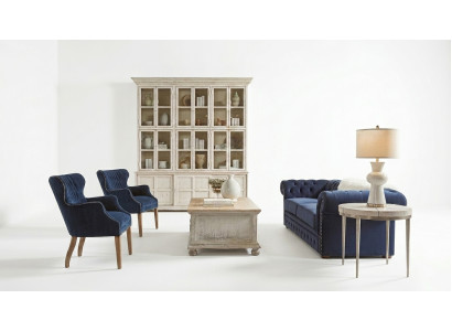 Klassische Wohnzimmer Couch - Blaue Chesterfield Stoff Sofa 3 Sitzer  jvmoebel ®
