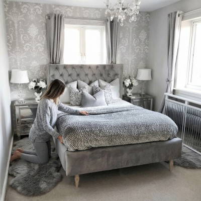 Chesterfield Bett Design Schlafzimmer Englisches Betten 140x200cm Textil Polster