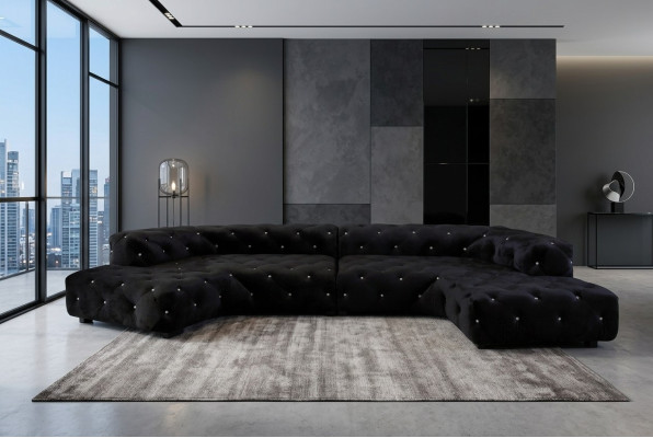 Klassische Designer Chesterfield Samt Couch mit Kristallsteinen Wohnlandschaft