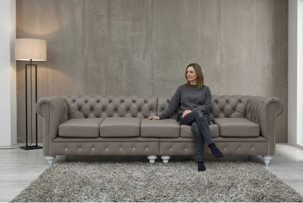Chesterfield Sofa Couch Polster Stoff Leder Couchen Polster Garnitur 5 Sitzers