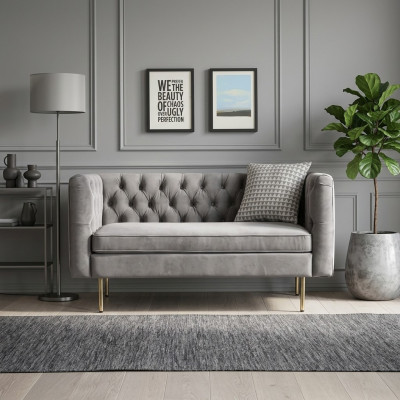 Chesterfield 2 Sitzer Sofa Stoffsofa Couch Polster Sitz Garnitur 2er Sofas Grau