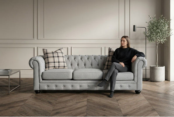 Chesterfield 3 Sitzer Sofa Stoffsofa Couch Polster Sitz Garnitur 3er Sofas Neu