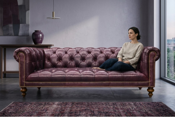 Brauner Chesterfield 3 Sitzer Sofa Ledersofa Couch Polster Möbel