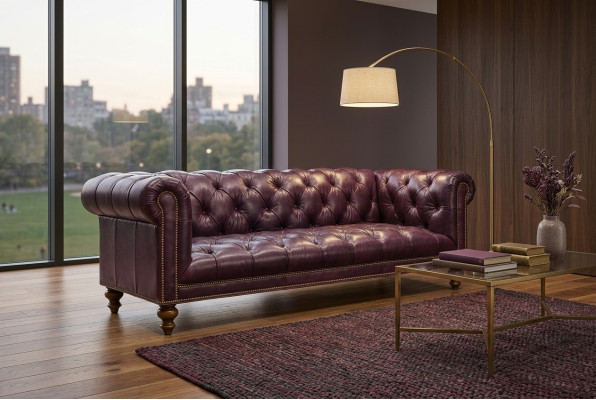Brauner Chesterfield 3 Sitzer Sofa Ledersofa Couch Polster Möbel