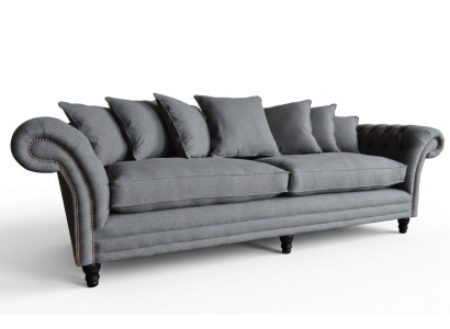 Klassische Chesterfield Couch 4 Sitzer Sofa Couch Samt Leder Design Grau 265cm