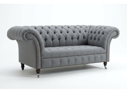 Chesterfield Original Sofa JVMoebel Textil Sofas Stoff Grau 185cm Couch Couchen