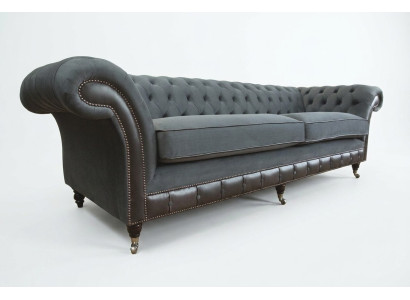 Klassische Chesterfield Couch 4 Sitzer Sofa Couch Samt Leder Design Schwarz Neu