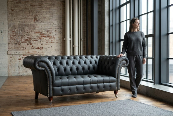 Chesterfield 2 Sitzer Sofa Ledersofa Couch Polster Sitz Garnitur Zweisitzer Neu